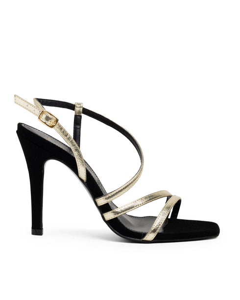 Sandalia Negra Tiras Oro 97068
